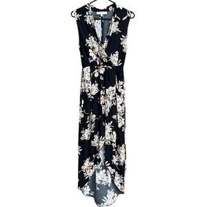 EUC ASTR The Label Black Floral Faux Wrap Dress